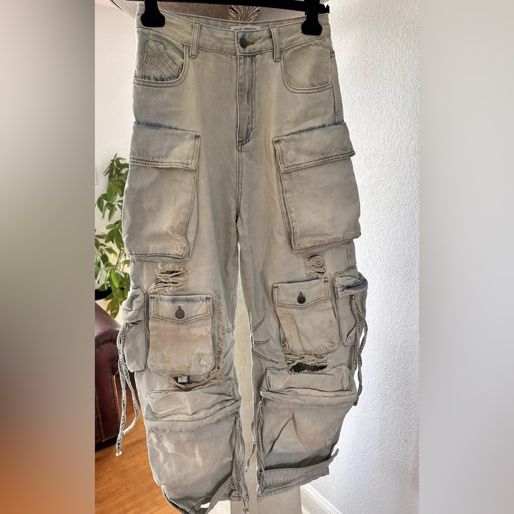 The Attico Fern Cargo Distressed Jeans Sz Small/27
